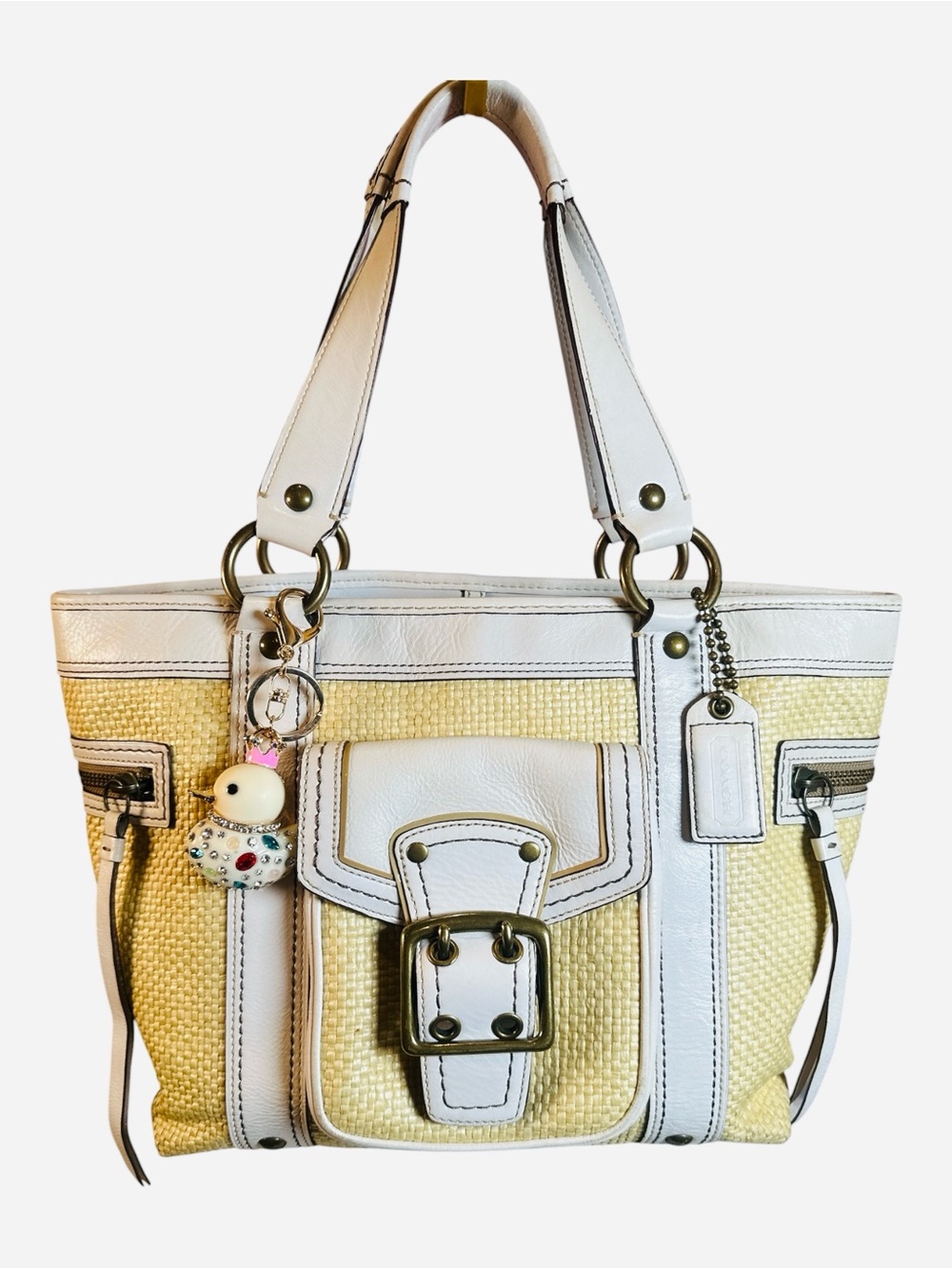 Coach Vintage Legacy Woven Straw White Leather Tote Bag - Picture 14 of 14
